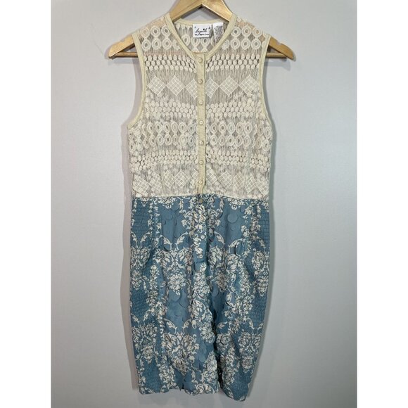 Byron Lars Dresses & Skirts - Byron Lars Dress 6P Beguile Laser Cut Lace Smocked Aqua Cream Dress Floral
